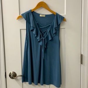 Ginger G Ribbed Flowy Top with Ruffle Neck